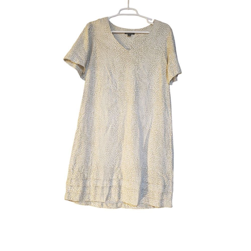 Nicole Miller Original V-Neck Linen Blend Shift Dress Minimalist Classic Sz L